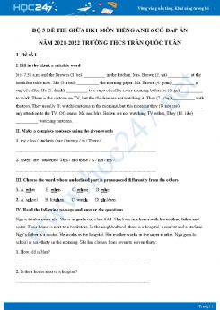 Bộ 5 đề thi giữa HK1 môn Tiếng Anh 6 CTST có đáp án năm 2021-2022 Trường THCS Trần Quốc Tuấn