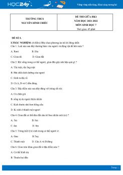 Bộ 4 Đề thi giữa HK1 môn Sinh Học 7 năm 2021 - 2022 Trường THCS Nguyễn Đình Chiểu có đáp án