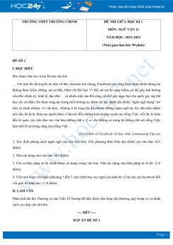 Bộ 4 đề thi giữa HK1 môn Ngữ văn 11 có đáp án năm 2021-2022 Trường THPT Trường Chinh