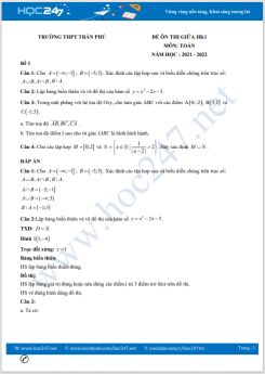 Bộ 4 đề thi giữa HK1 môn Toán 10 có đáp án năm 2021-2022 Trường THPT Trần Phú
