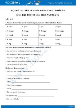 Bộ 5 đề thi giữa HK1 môn Tiếng Anh 9 có đáp án năm 2021-2022 Trường THCS Ngô Gia Tự