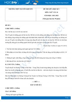 Bộ 4 đề thi giữa HK1 môn Ngữ văn 10 có đáp án năm 2021-2022 Trường THPT Nguyễn Khuyến