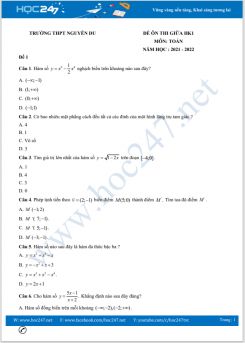 Bộ 4 đề thi giữa HK1 môn Toán 12 có đáp án năm 2021-2022 Trường THPT Nguyễn Du