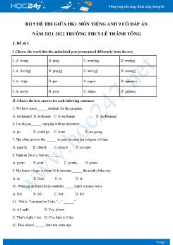 Bộ 5 đề thi giữa HK1 môn Tiếng Anh 9 có đáp án năm 2021-2022 Trường THCS Lê Thánh Tông