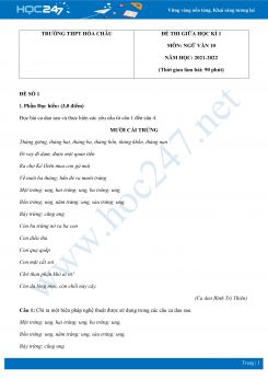 Bộ 4 đề thi giữa HK1 môn Ngữ văn 10 có đáp án năm 2021-2022 Trường THPT Hóa Châu