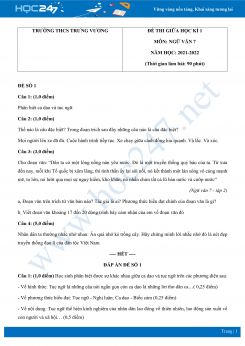 Bộ 4 đề thi giữa HK1 môn Ngữ văn 7 có đáp án năm 2021-2022 Trường THCS Trưng Vương