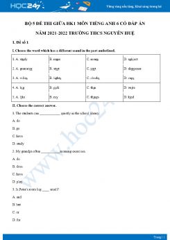 Bộ 5 đề thi giữa HK1 môn Tiếng Anh 6 Cánh diều có đáp án năm 2021-2022 Trường THCS Nguyễn Huệ