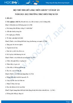 Bộ 5 đề thi giữa HK1 môn GDCD 7 có đáp án năm 2021-2022 Trường THCS Bùi Thị Xuân