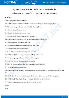 Bộ 5 đề thi giữa HK1 môn GDCD 8 có đáp án năm 2021-2022 Trường THCS Nguyễn Khuyến