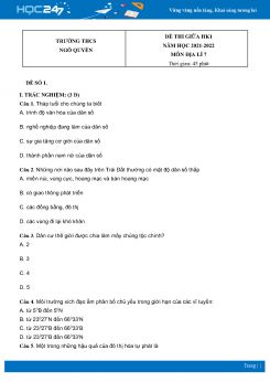Bộ 4 Đề thi giữa HK1 môn Địa Lí 7 năm 2021 - 2022 Trường THCS Ngô Quyền có đáp án