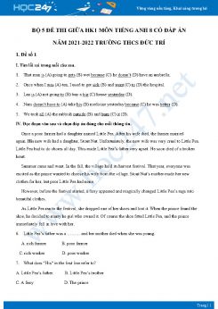 Bộ 5 đề thi giữa HK1 môn Tiếng Anh 8 có đáp án năm 2021-2022 Trường THCS Đức Trí