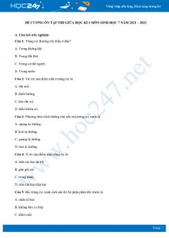 Đề cương ôn tập giữa HK1 môn Sinh học 7 năm học 2021-2022