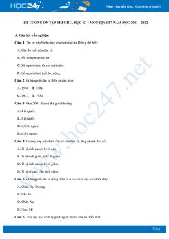 Đề cương ôn tập giữa HK1 môn Địa lí 7 năm học 2021-2022