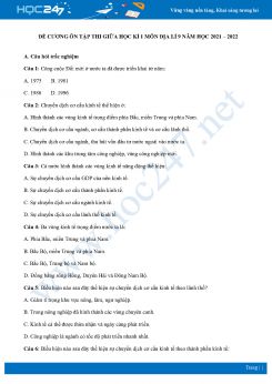 Đề cương ôn tập giữa HK1 môn Địa lí 9 năm học 2021-2022