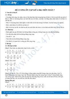 Đề cương ôn tập giữa HK1 môn Toán 7 năm học 2021-2022