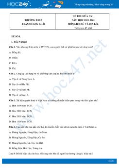 Bộ 4 Đề thi giữa HK1 môn Lịch sử và Địa lí 6 CTST năm 2021-2022 Trường THCS Trần Quang Khải