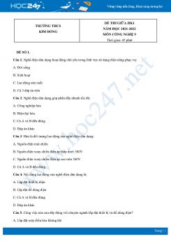 Bộ 4 Đề thi giữa HK1 môn Công nghệ 9 năm 2021 Trường THCS Kim Đồng có đáp án