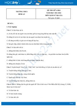 Bộ 4 Đề thi giữa HK1 môn Lịch sử và Địa lí 6 KNTT năm 2021-2022 Trường THCS Bình An
