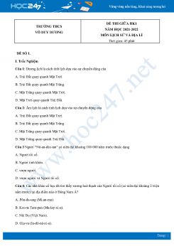 Bộ 4 Đề thi giữa HK1 môn Lịch sử và Địa lí 6 CD năm 2021-2022 Trường THCS Võ Duy Dương