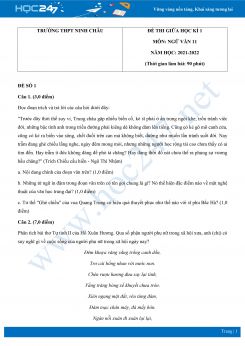 Bộ 4 đề thi giữa HK1 môn Ngữ văn 11 có đáp án năm 2021-2022 Trường THPT Ninh Châu