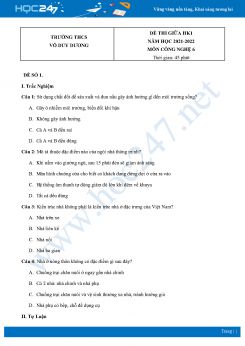 Bộ 4 Đề thi giữa HK1 môn Công nghệ 6 CD năm 2021 Trường THCS Võ Duy Dương