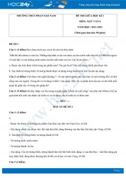 Bộ 4 đề thi giữa HK1 môn Ngữ văn 8 có đáp án năm 2021-2022 Trường THCS Phan Sào Nam
