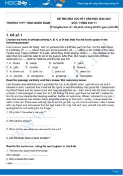 Bộ 4 đề thi giữa HK1 môn Tiếng Anh 11 có đáp án năm 2021-2022 Trường THPT Trần Quốc Tuấn