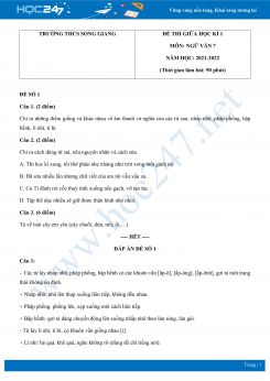 Bộ 5 đề thi giữa HK1 môn Ngữ văn 7 có đáp án năm 2021-2022 Trường THCS Song Giang