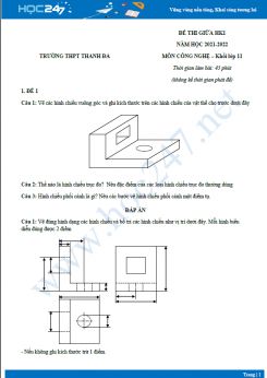 Bộ 4 đề thi giữa HK1 môn Công nghệ 11 năm 2021-2022 - Trường THPT Thanh Đa có đáp án