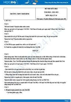 Bộ 4 đề thi giữa HK1 môn Địa lý 10 năm 2021-2022 - Trường THPT Thời Bình có đáp án