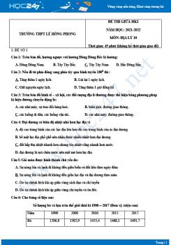 Bộ đề thi giữa HK1 môn Địa lý 10 năm 2021-2022 - Trường THPT Lê Hồng Phong có đáp án
