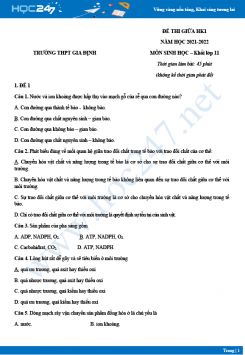 Bộ 4 đề thi giữa HK1 môn Sinh học 11 năm 2021-2022 - Trường THPT Gia Định có đáp án