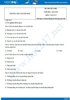 Bộ đề thi giữa HK1 môn Vật lý 8 năm 2021-2022 - Trường THCS Nguyễn Huệ có đáp án