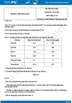 Bộ đề thi giữa HK1 môn Địa lý 10 năm 2021-2022 - Trường THPT Đồng Đậu có đáp án
