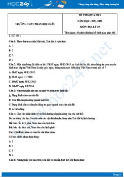 Bộ đề thi giữa HK1 môn Địa lý 10 năm 2021-2022 - Trường THPT Phan Bội Châu có đáp án