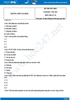 Bộ 4 đề thi giữa HK1 môn Địa lý 10 năm 2021-2022 - Trường THPT Gia Định có đáp án