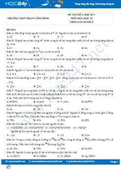 Bộ 5 đề thi giữa HK1 môn Hóa học 10 năm 2021-2022 có đáp án Trường THPT Phạm Công Bình