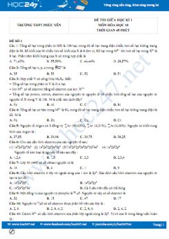 Bộ 4 đề thi giữa HK1 môn Hóa học 10 năm 2021-2022 có đáp án Trường THPT Phúc Yên