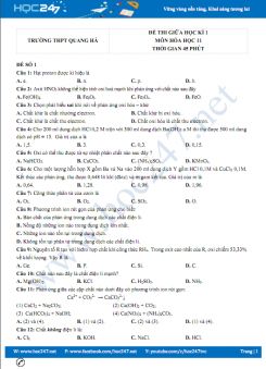 Bộ 4 đề thi giữa HK1 môn Hóa học 11 năm 2021-2022 có đáp án Trường THPT Quang Hà