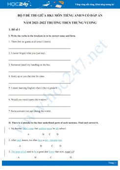 Bộ 5 đề thi giữa HK1 môn Tiếng Anh 9 có đáp án năm 2021-2022 Trường THCS Trưng Vương
