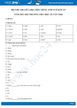 Bộ 5 đề thi giữa HK1 môn Tiếng Anh 5 có đáp án năm 2021-2022 Trường TH Lê Văn Thọ