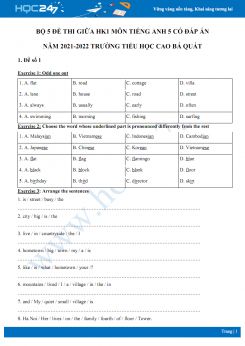 Bộ 5 đề thi giữa HK1 môn Tiếng Anh 5 có đáp án năm 2021-2022 Trường TH Cao Bá Quát