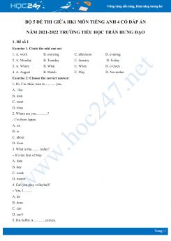 Bộ 5 đề thi giữa HK1 môn Tiếng Anh 4 có đáp án năm 2021-2022 Trường TH Trần Hưng Đạo