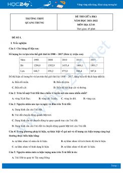 Bộ 4 Đề thi giữa HK1 môn Địa lí 10 năm 2021 - 2022 Trường THPT Quang Trung