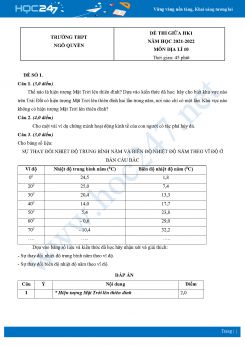 Bộ 4 Đề thi giữa HK1 môn Địa lí 10 năm 2021 - 2022 Trường THPT Ngô Quyền có đáp án