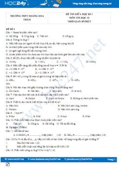 Bộ 5 đề thi giữa HK1 môn Hóa học 10 năm 2021-2022 có đáp án Trường THPT Mê Linh