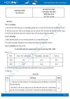 Bộ 4 Đề thi giữa HK1 môn Địa lí 10 năm 2021 - 2022 Trường THPT Nguyễn Du
