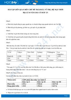 Bài tập liên quan đến Trái Đất, Vũ Trụ, hệ Mặt Trời môn Địa lí 10 năm 2021 có đáp án