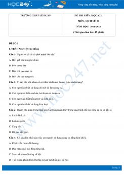 Bộ 4 đề thi giữa HK1 môn Lịch Sử 10 năm 2021-2022 có đáp án Trường THPT Lê Duẩn
