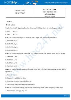 Bộ 4 Đề thi giữa HK1 môn Địa lí 11 năm 2021 - 2022 Trường THPT Hùng Vương